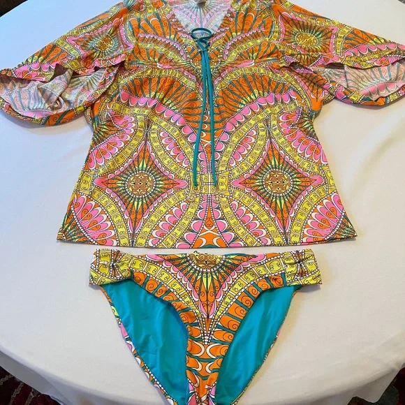 Trina Turk Tunic Coverup & Bikini Bottom Set Swim Beach - Picture 15 of 16